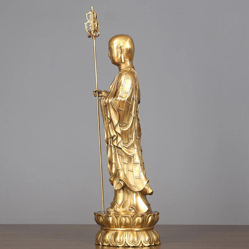Buddha Stones Ksitigarbha Bodhisattva Figurine Compassion Copper Statue Home Offering Decoration