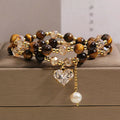 Buddha Stones Natural Tiger Eye Love Heart Double Wrap Protection Bracelet