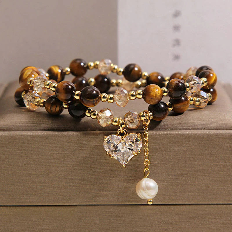 Buddha Stones Natural Tiger Eye Love Heart Double Wrap Protection Bracelet