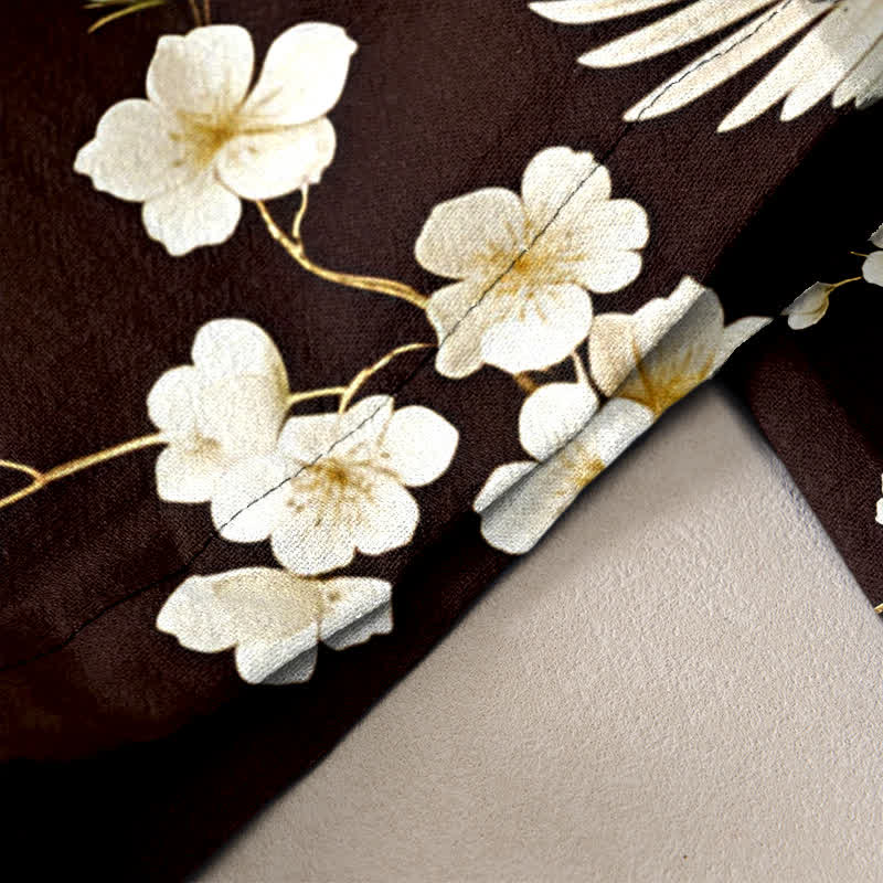 Buddha Stones Pure Cotton Crane Plum Blossom Elastic Waist Women's Pants With Pockets