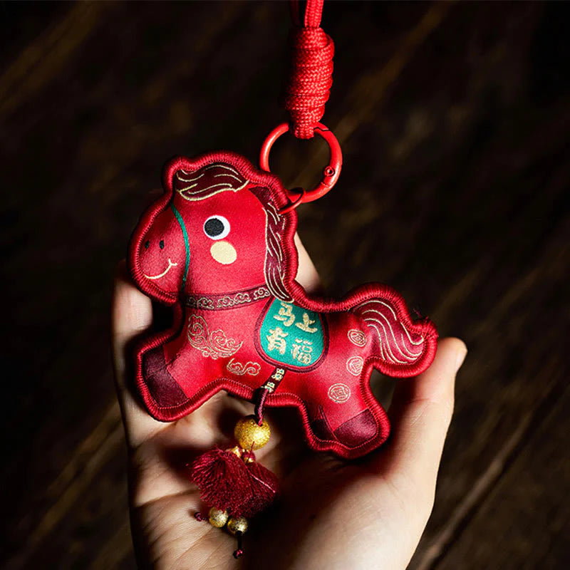 Buddha Stones Year Of The Horse Various Color Embroidery Tassel Prosperity Key Chain