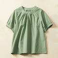 Buddha Stones Casual Plain Button Women's Short Sleeve Cotton Linen T-shirt