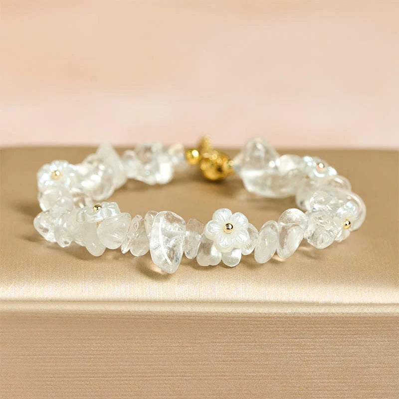 Buddha Stones Irregular Crystal Flower Design Amethyst White Crystal Balance Bracelet