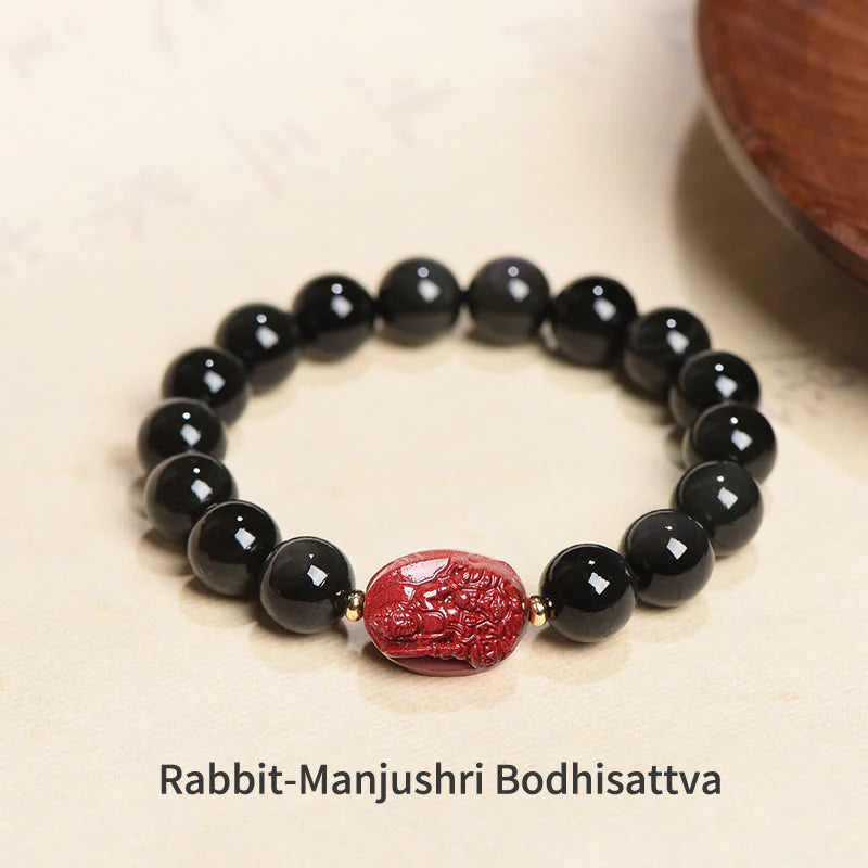 Buddha Stones Chinese Zodiac Natal Buddha Natural Black Obsidian Cinnabar Purification Bracelet (Extra 35% Off | USE CODE: FS35)