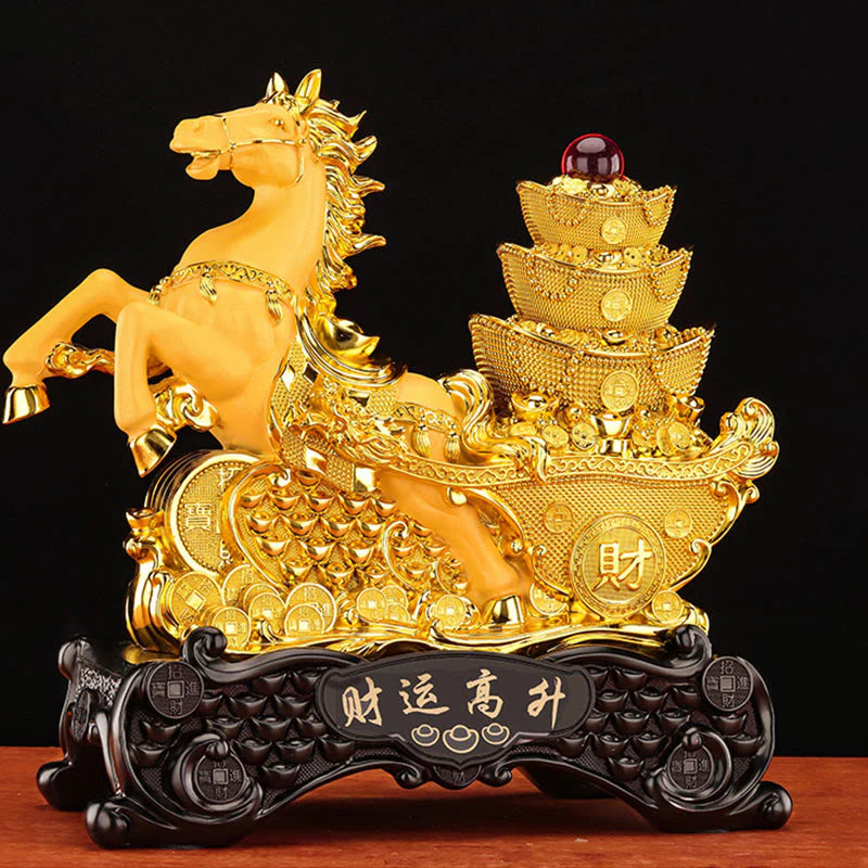 Buddha Stones  Good Fortune Year of the Horse Treasure Bowl Ingots Wealth Resin Home Decoration