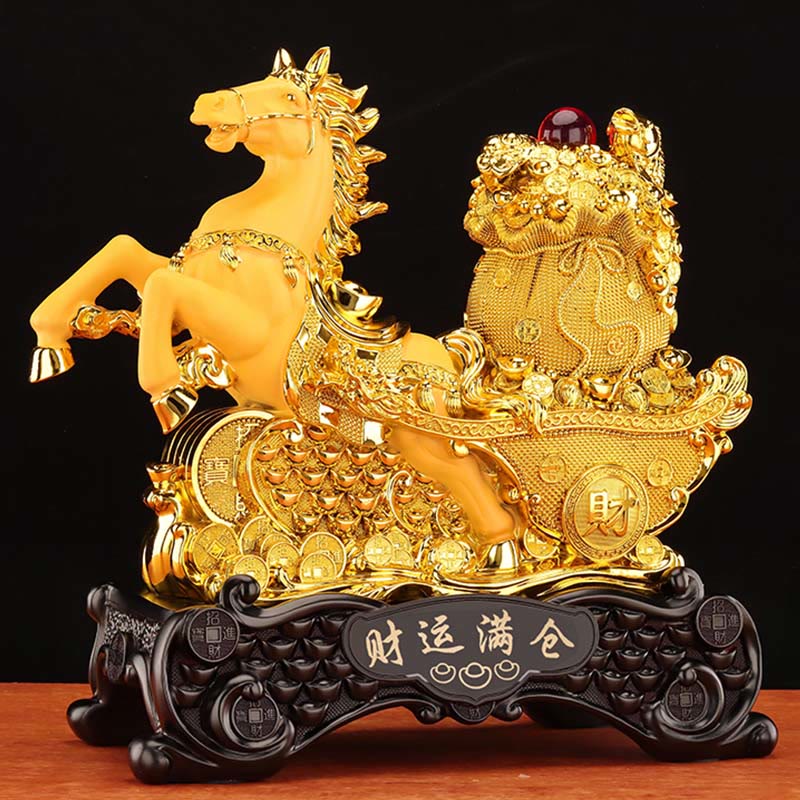 Buddha Stones  Good Fortune Year of the Horse Treasure Bowl Ingots Wealth Resin Home Decoration