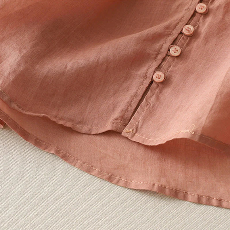 Buddha Stones Embroidery Button-down Women's Cotton Linen Shirt