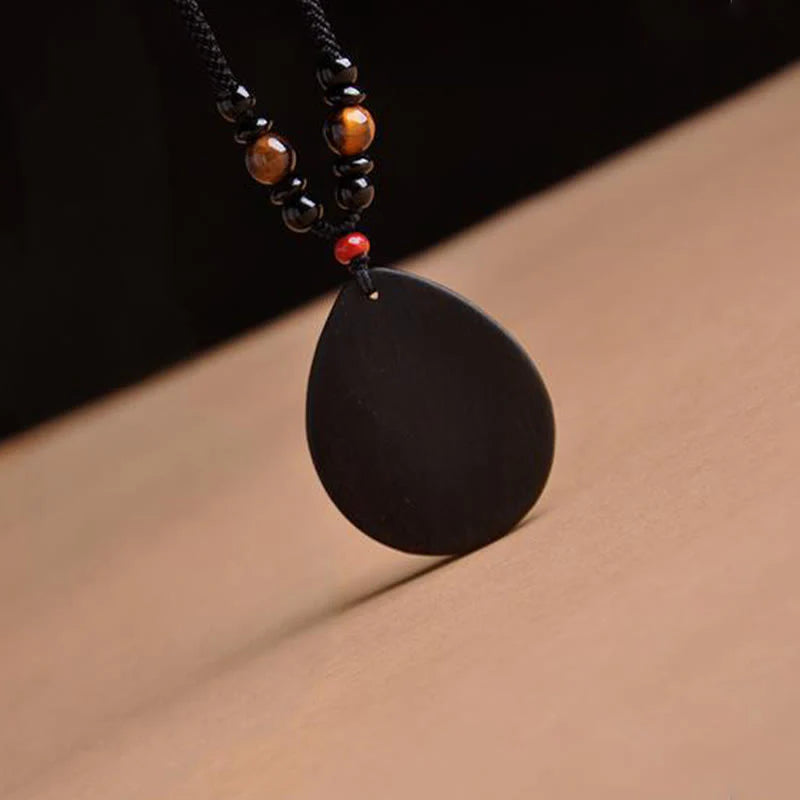 Buddha Stones Chinese Zodiac Natal Buddha Ebony Wood Tiger Eye Black Onyx Calm Necklace Pendants