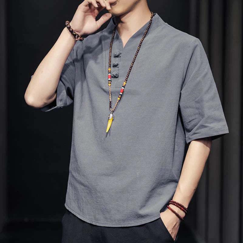 Buddha Stones Casual Summer Half Sleeve Shirt Cotton Men Clothing