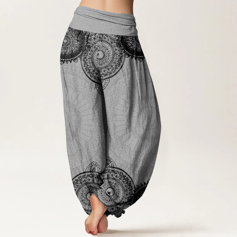 Buddha Stones Cotton Circular Mandala Design Women's Elastic Waist Harem Pants