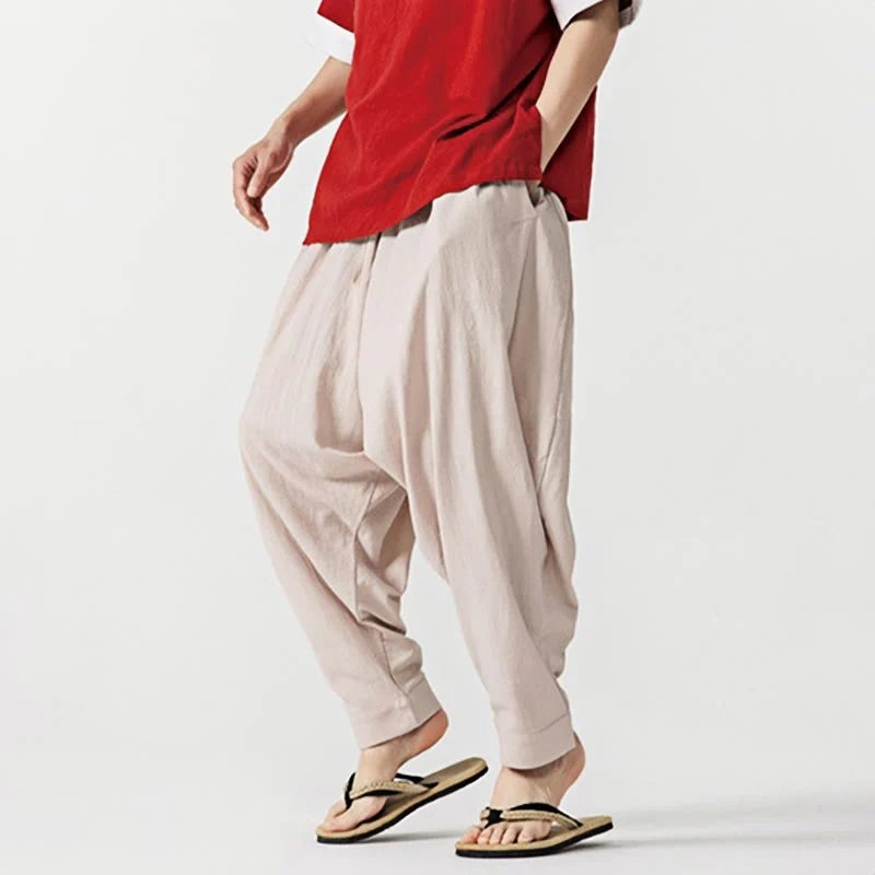 Buddha Stones Solid Color Drawstring Men's Harem Pants With PocketsAnkle-Length (9 Length)