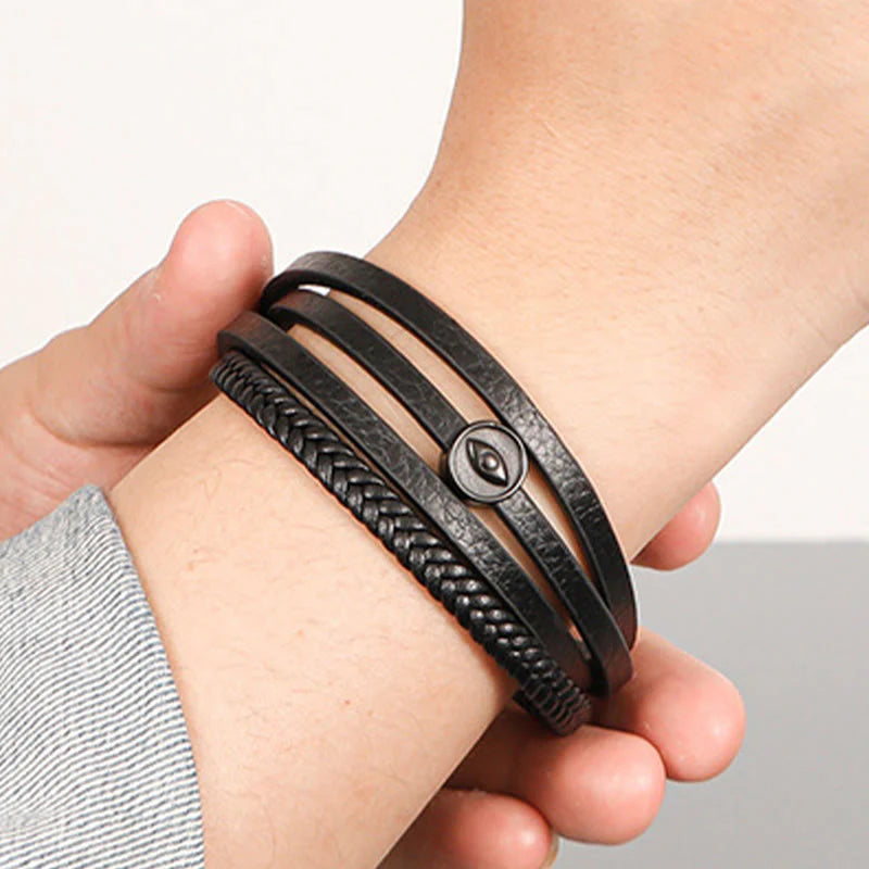 Buddha Stones Evil Eye Multilayered Braided Leather Balance Bracelet