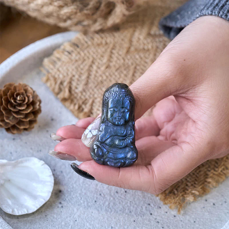 Buddha Stones Buddha Symbol Natural Labradorite Figurine Cure Statue Home Decoration