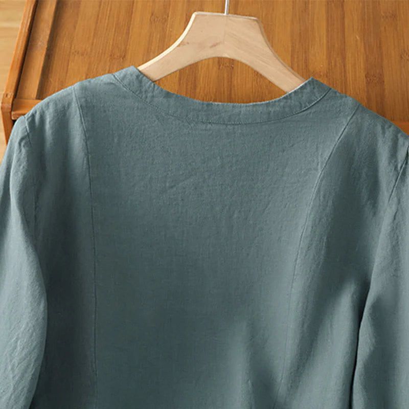 Buddha Stones Fall Commute Patchwork Plain Design Long Sleeve Women's Cotton Buttons Shirt