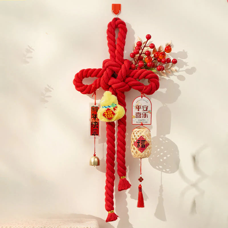 Buddha Stones Year of the Horse Dancing Lion Fu Character Chinese Knotting Fortune Decoration