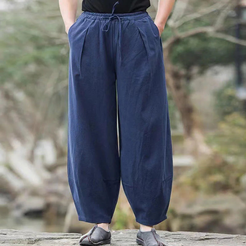 Buddha Stones Casual Simple Drawstring Men's Harem Pants With Pockets