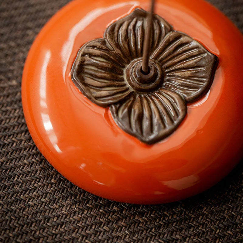 Buddha Stones Persimmon Ceramic Meditation Healing Incense Burner Incense Holders