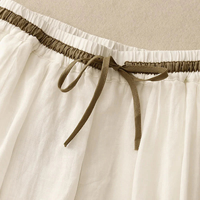 Buddha Stones Vintage Summer Casual Color Matching Drawstring Women's Cotton Linen Harem Pants With Pockets