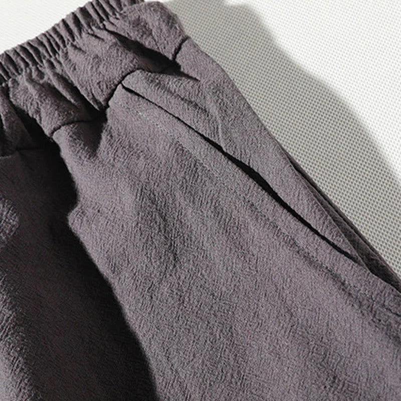 Buddha Stones 2Pcs Plain Notched Collar T-Shirt 7-8 Length Wide Leg Shorts With Pockets Cotton Linen Men's Meditation Cloth Set