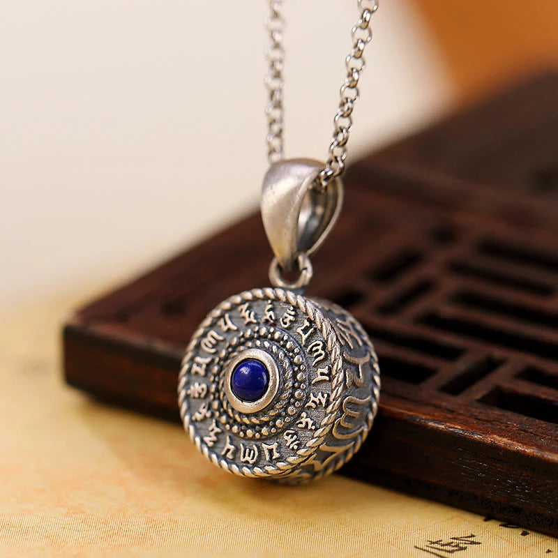 Buddha Stones 925 Sterling Silver Om Mani Padme Hum Lazurite Love Peace Necklace Pendant