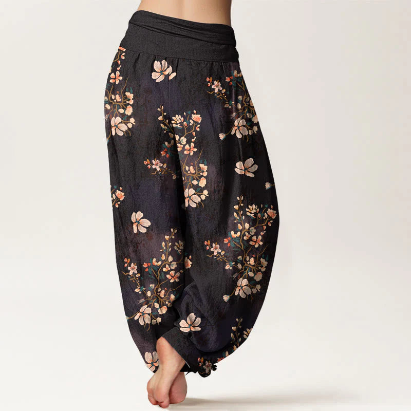 Buddha Stones Pure Cotton Cherry Blossom Women's Elastic Waist Harem Pants