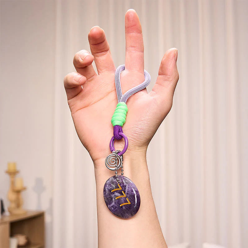 Buddha Stones Step Into Luck and Wisdom 777 Angel Number Natural Amethyst Key Chain Hanging Decoration Includes Gift Message Card