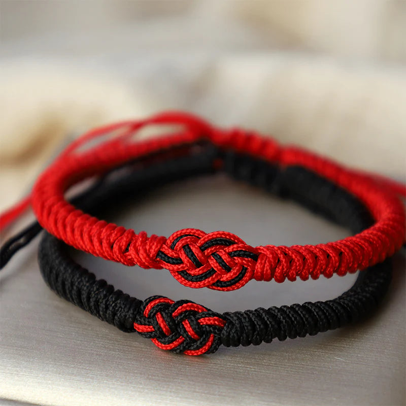 Buddha Stones 2Pcs Tibetan Luck Chinese Knot Protection String Bracelet