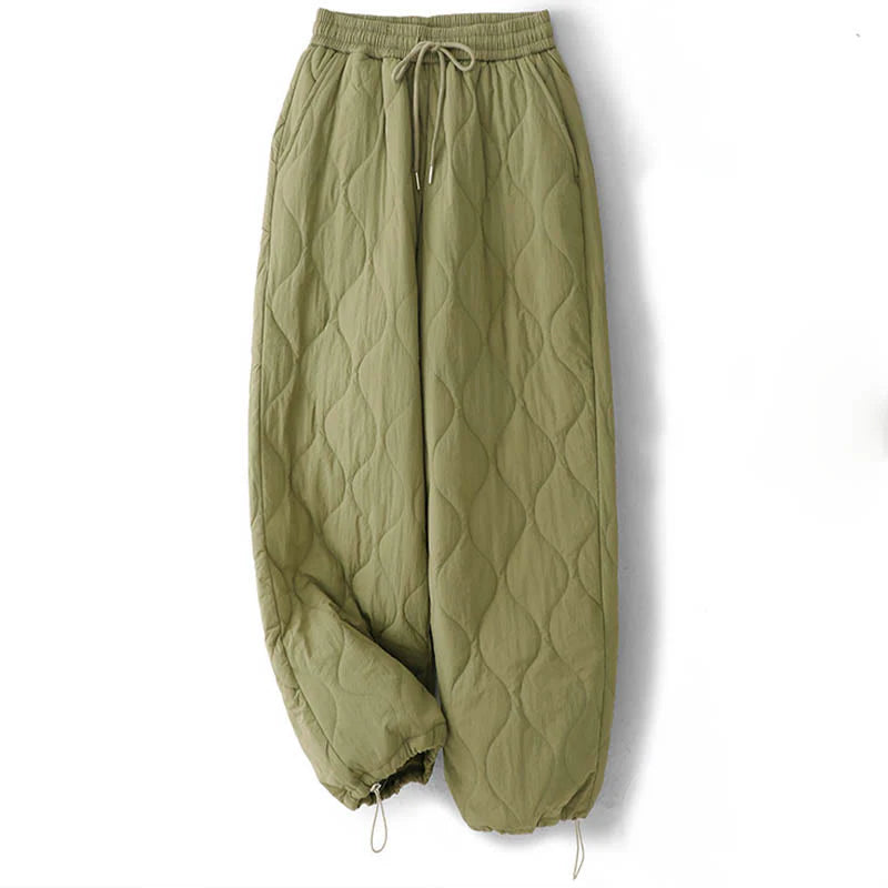Buddha Stones Women's Plain Elastic Cuff Design Drawstring Thermal Thickened Pants With Pockets