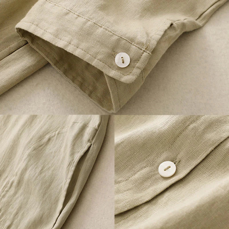 Buddha Stones Fall Commute Plain Buttons Design Long Sleeve Cotton Midi Dress With Pockets