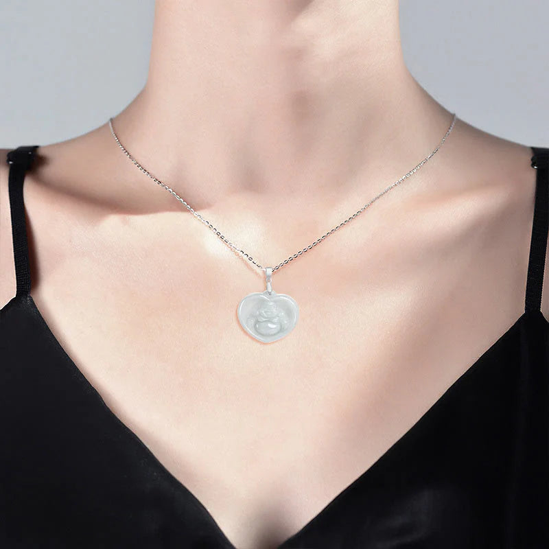 Buddha Stones Laughing Buddha White Jade Luck Blessing Titanium Steel Chain Necklace Pendant
