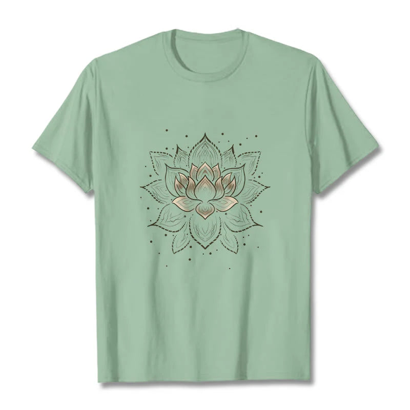 Buddha Stones Golden Lotus Flower Design Tee T-shirt