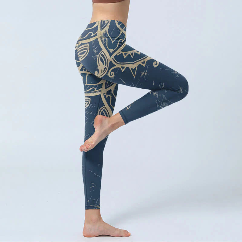 Buddha Stones Retro Mandala Pattern Print Gym Leggings Women's Yoga Pants
