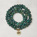 Buddha Stones Lotus Symbol Charm Round Bead Moss Agate Healing Mala