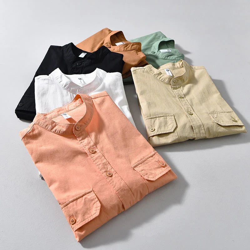 Buddha Stones Crew Neck Solid Color Men's Long Sleeve Cotton Thickened Jacket With Pockets