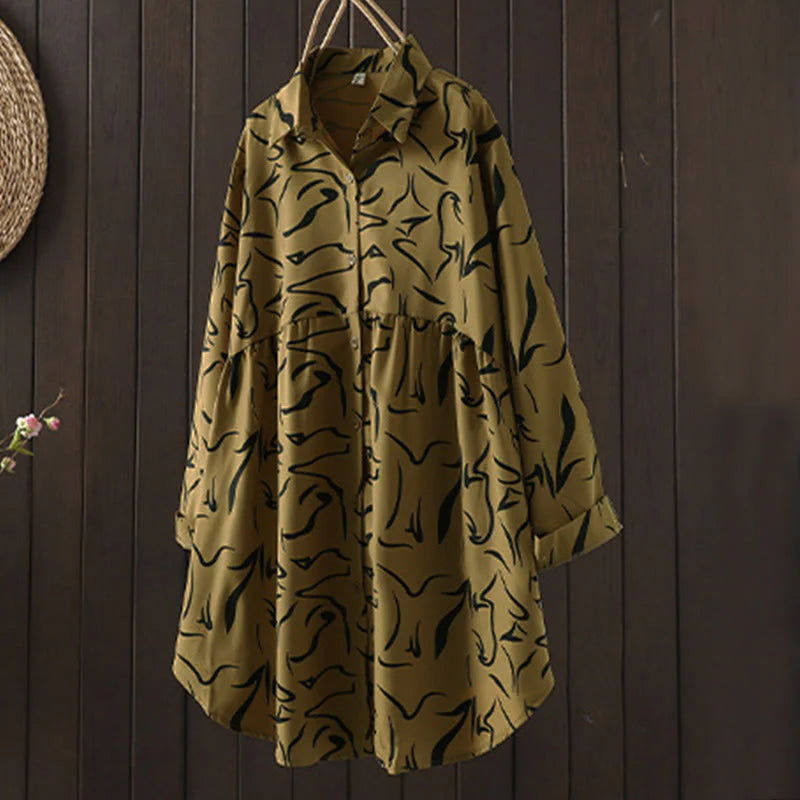 Buddha Stones Spring Fall Stand Collar Line Pattern Long Sleeve Women's Cotton Polyester Shirt