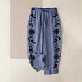 Buddha Stones Cotton Casual Dharma Wheel Lotus OM Pattern Women's Elastic Waist Pants With Pockets