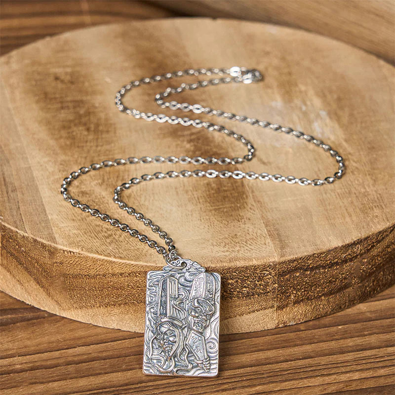 Buddha Stones Copper Black White Impermanence Pattern Balance Pendant Necklace