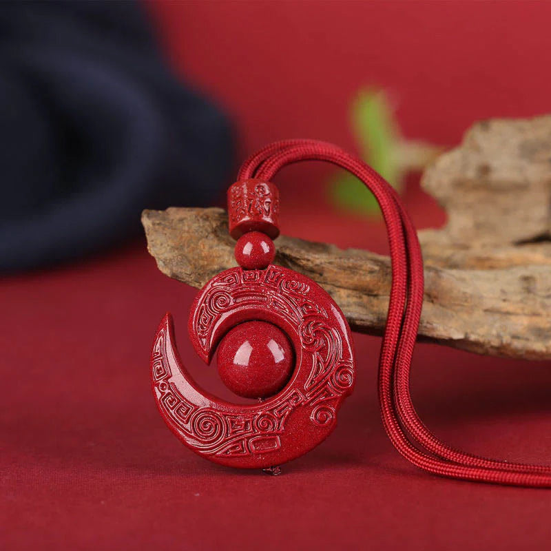 Buddha Stones One's Luck Improves Design Patern Natural Cinnabar Concentration Necklace Pendant