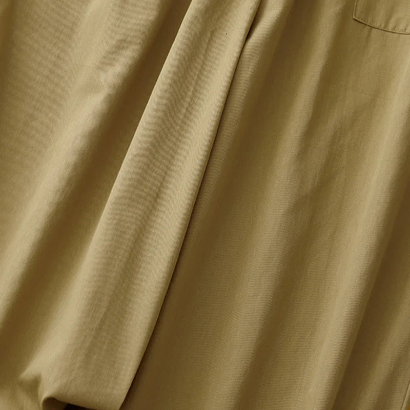 Buddha Stones Causal Vintage Solid Color Button Design Women's Wide Leg Cotton Pants With Pockets