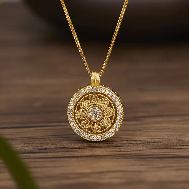Buddha Stones 925 Sterling Silver Eight Treasures Luo Pan Blessing Necklace Pendant