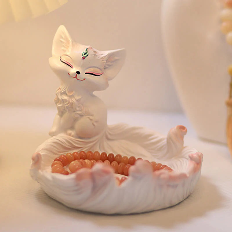 Buddha Stones Nine Tailed Fox Luck Resin Storage Ornaments Home Decoration