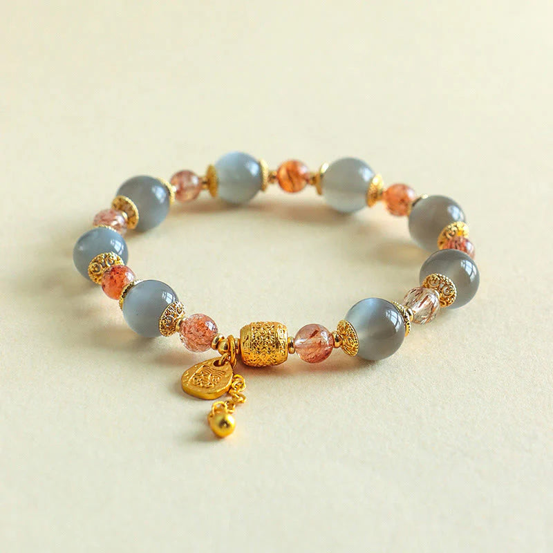 Buddha Stones Natural Strawberry Quartz Moonstone Healing Positive Beads Bracelet