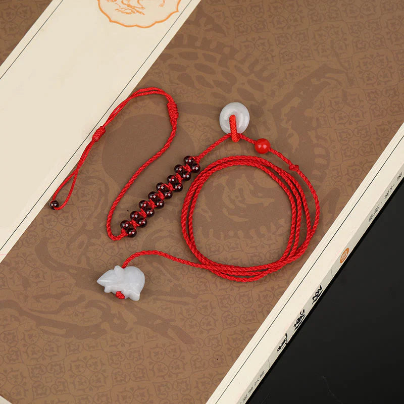 Buddha Stones Chinese Zodiac Natural Garnet Peace Buckle Blessing Red String Belly Chain