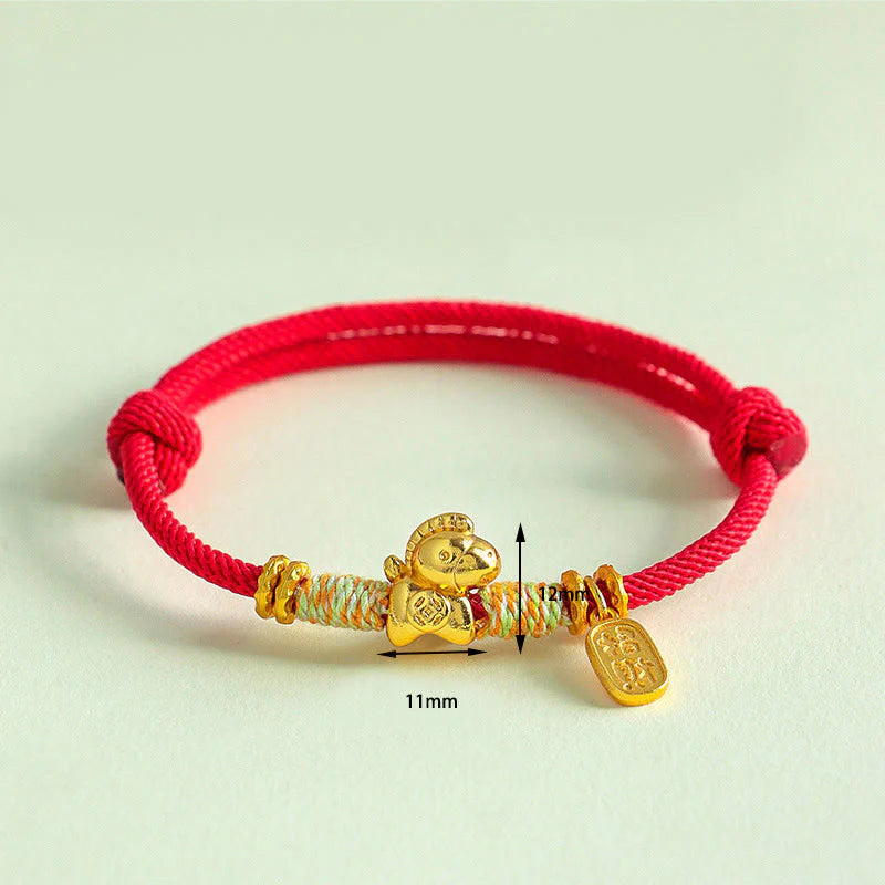 Buddha Stones Year Of The Horse Red String Black String Lucky Fortune Charm Braided Connection Bracelet