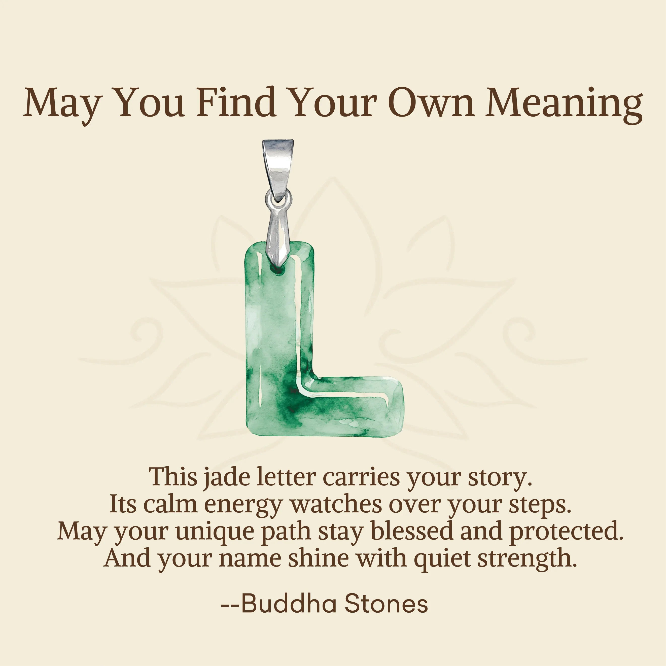 Buddha Stones May You Find Your Own Meaning Natural A-Z Letter Jade 925 Sterling Silver Chain Necklace Includes Gift Message Card