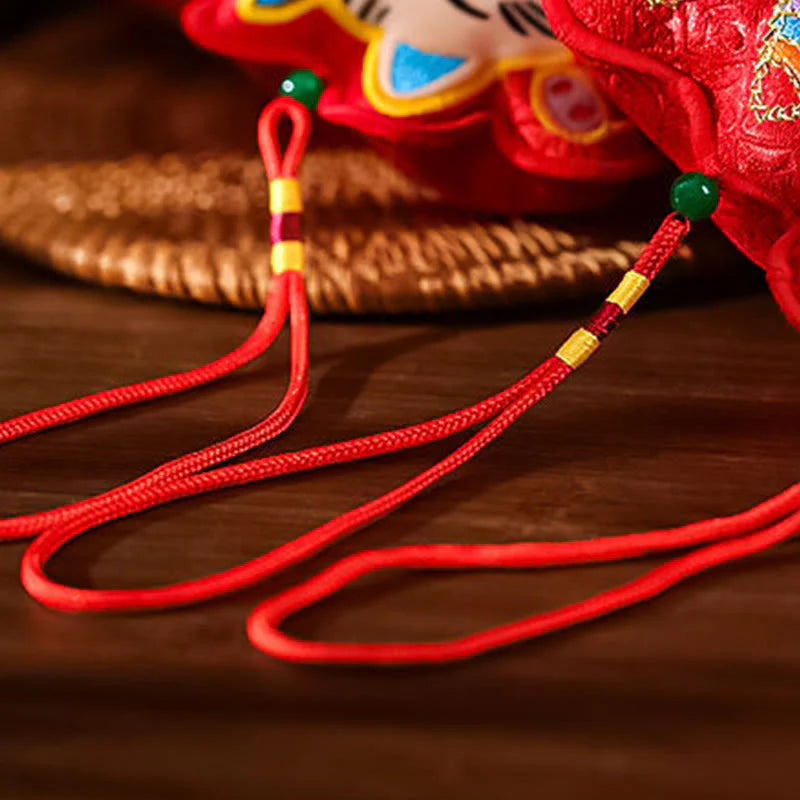 Buddha Stones Embroidery Year Of The Horse Fu Character Copper Coin Shape Red String Hanging Decoration