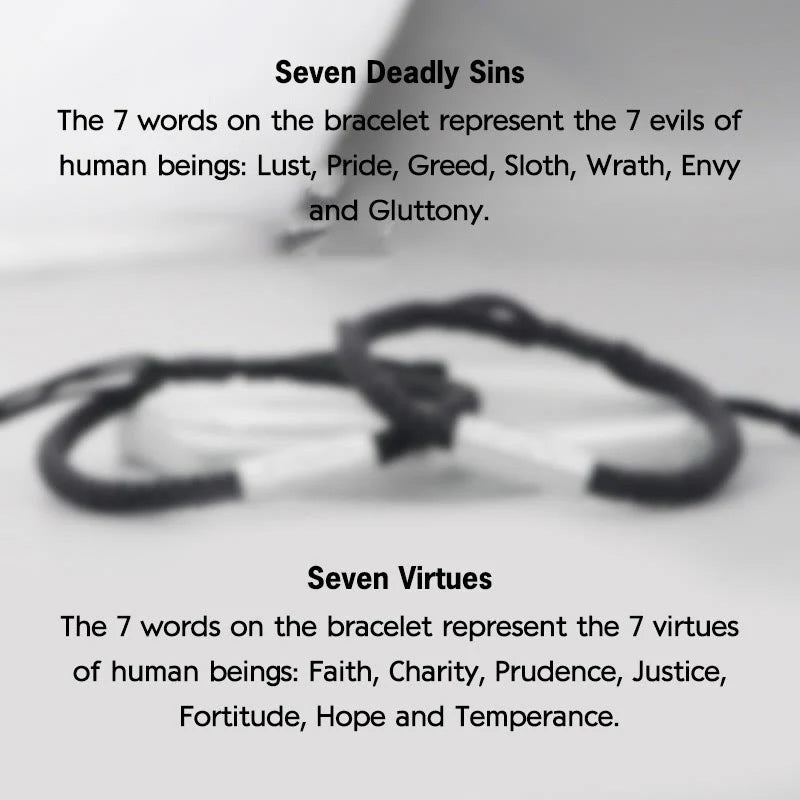 Buddha Stones Seven Deadly Sins Seven Virtues Braided String Bracelet