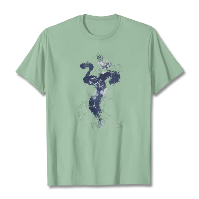 Buddha Stones OM Lotus Flower Background Cotton Tee T-shirt