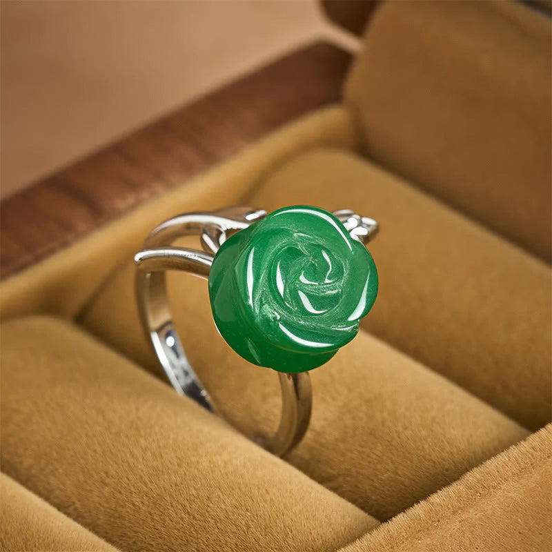 Buddha Stones Rose Green Jasper Copper Plated Silver Adjustable Balance Ring