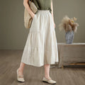 Buddha Stones Casual Plain Lace Splicing Cotton Linen Women's Cropped Wide Leg Pants With Pockets
